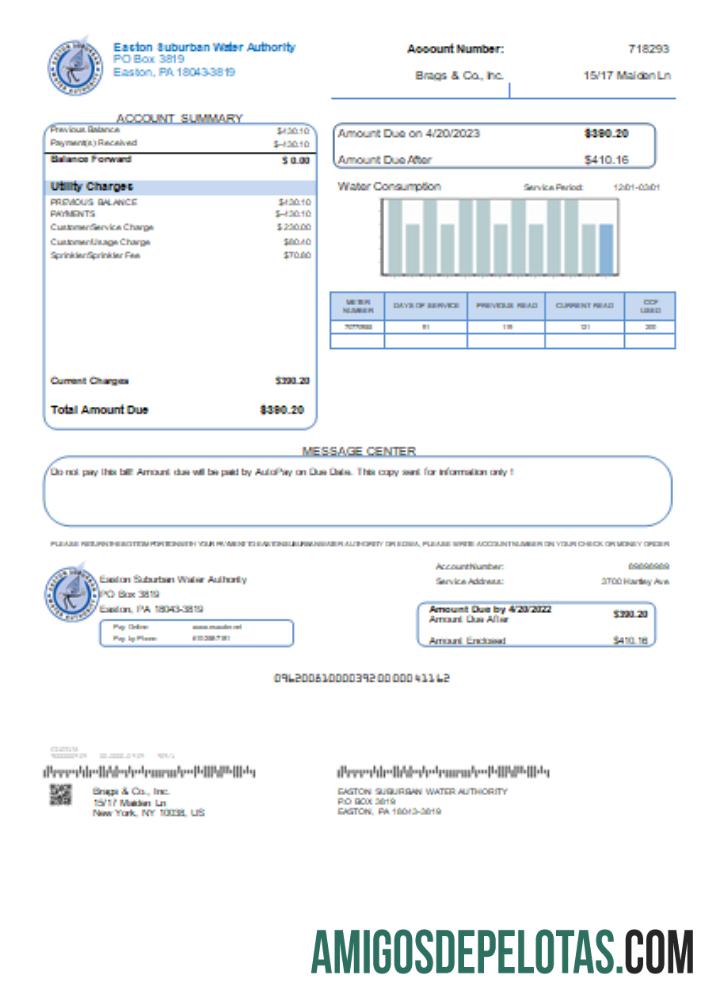 Projeto de lei de negócios de serviços públicos da Easton Suburban Water Authority, SCR exemplo real